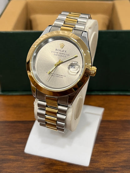 RLX Oyster Perpetual Light Gold Dial Silver & Gold Chain