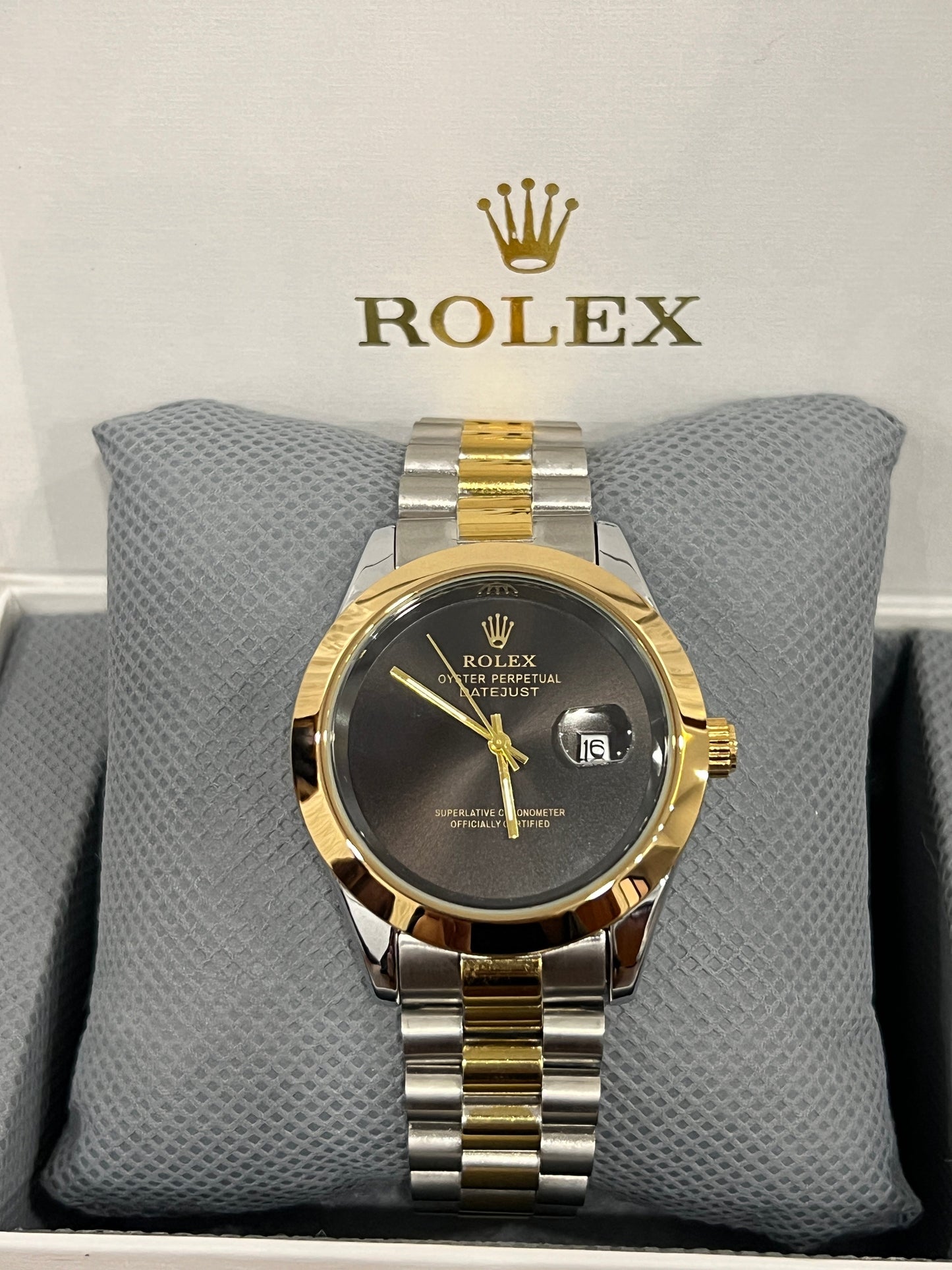 RLX Oyster Perpetual Black Dial Silver & Gold Chain