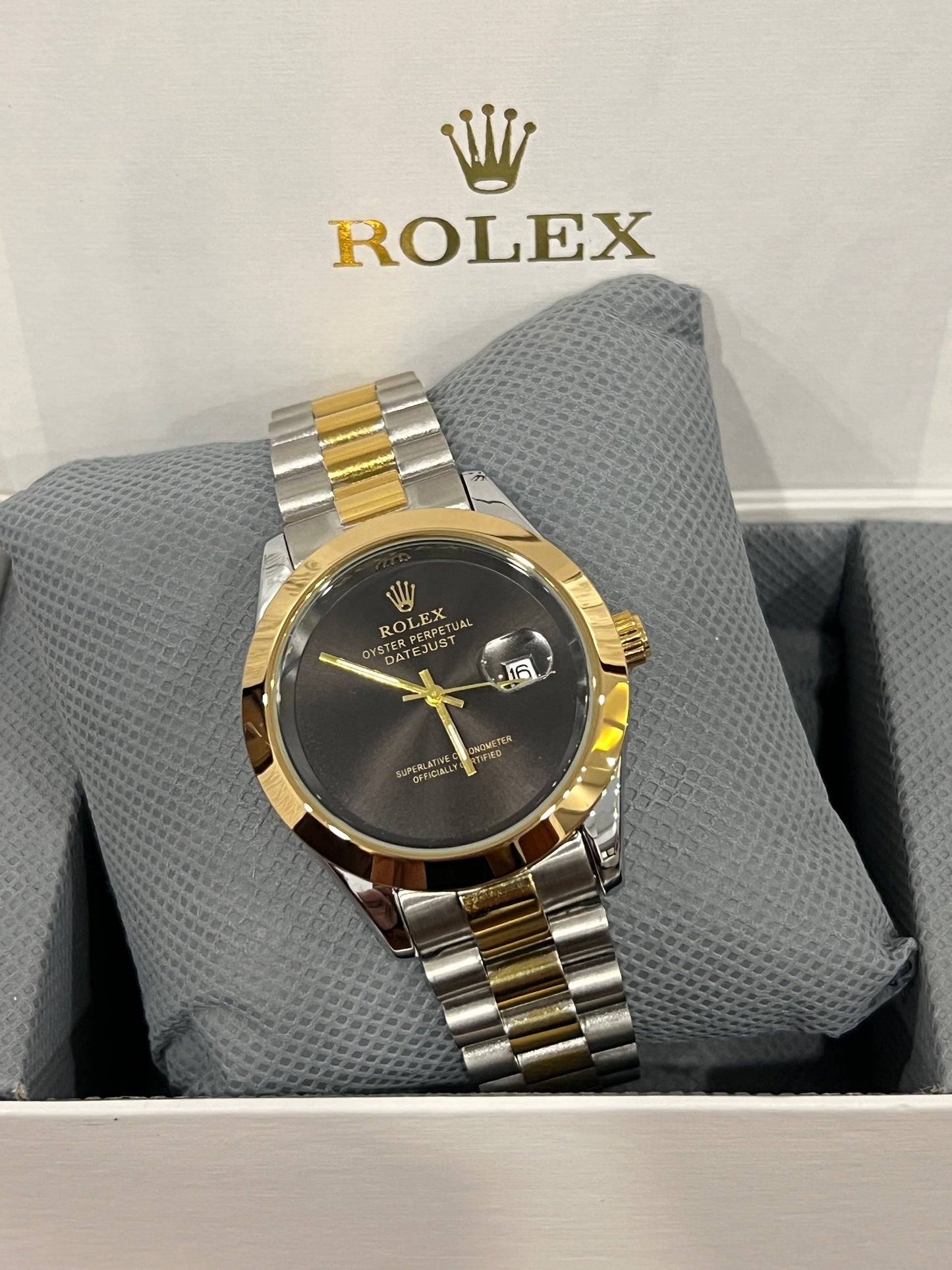 RLX Oyster Perpetual Black Dial Silver & Gold Chain