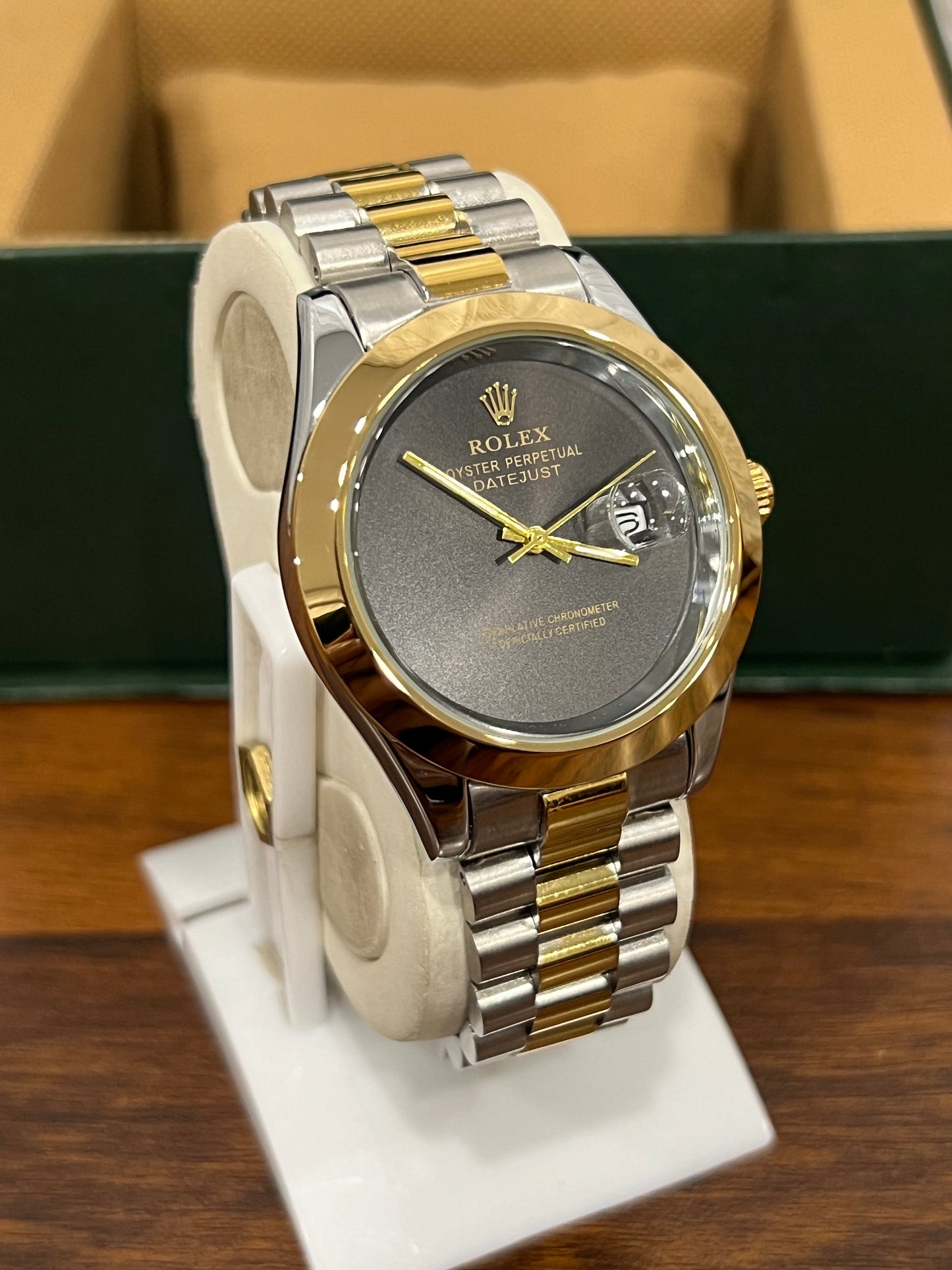 RLX Oyster Perpetual Black Dial Silver & Gold Chain