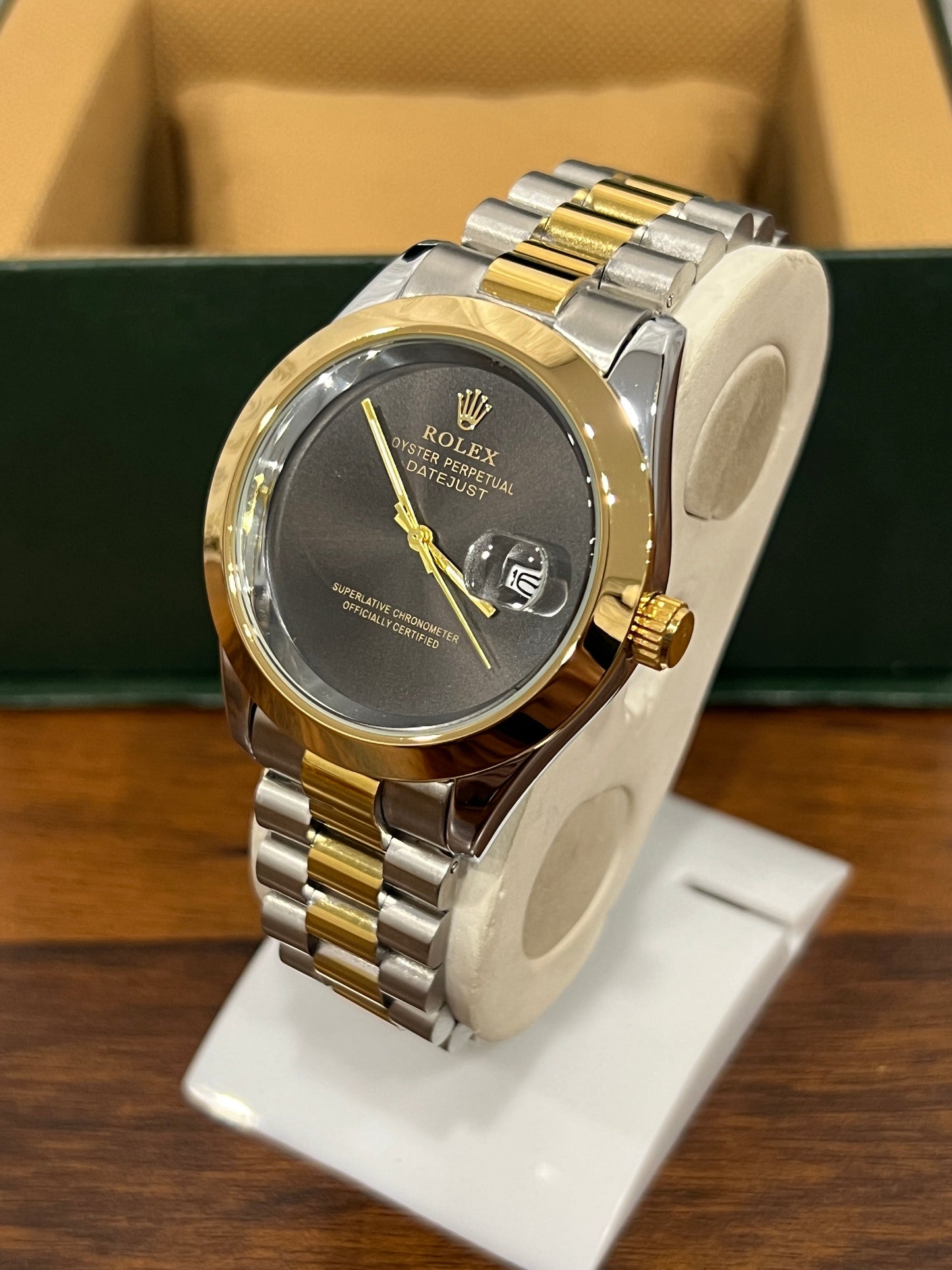 RLX Oyster Perpetual Black Dial Silver & Gold Chain