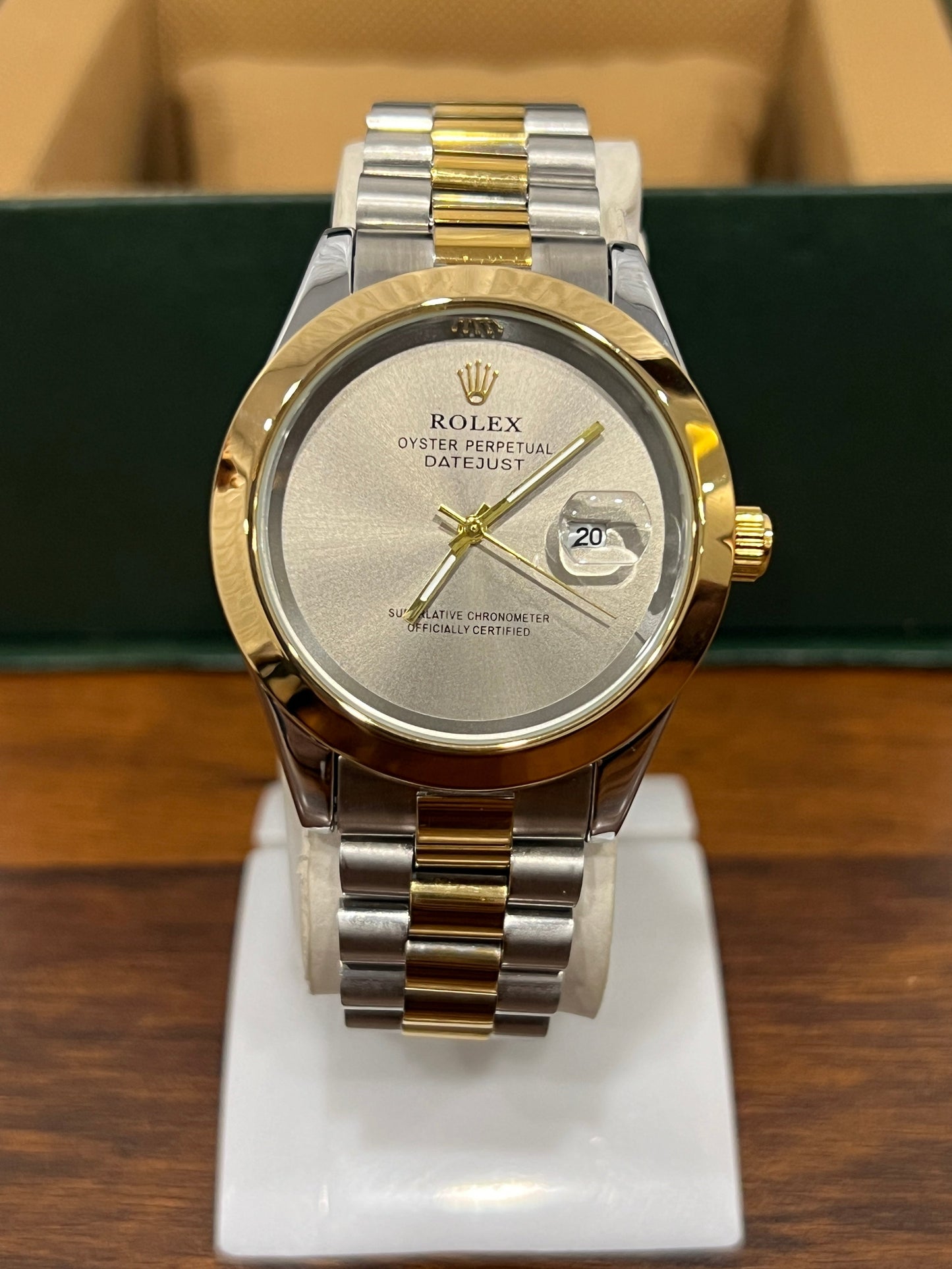 RLX Oyster Perpetual Light Gold Dial Silver & Gold Chain