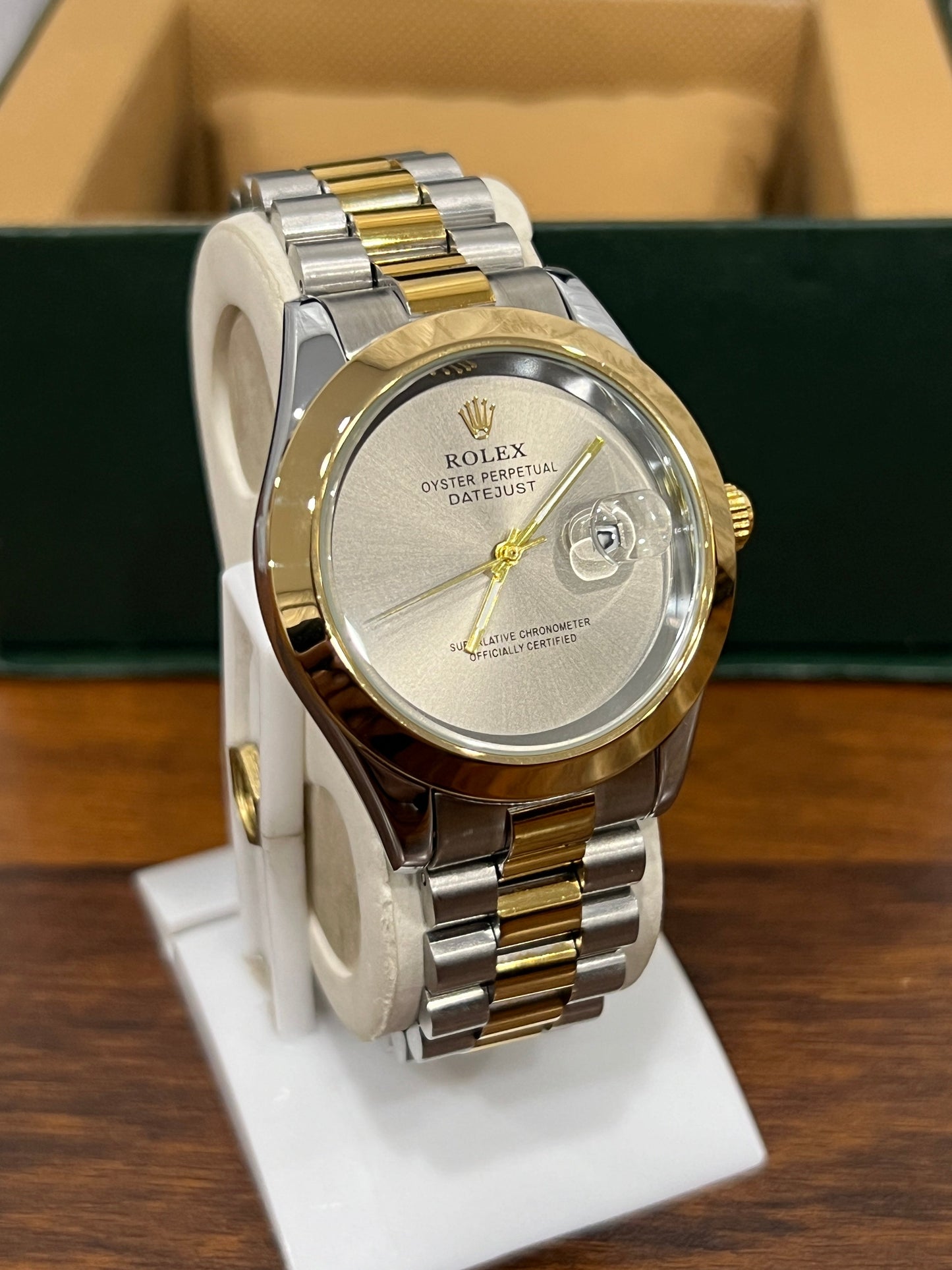 RLX Oyster Perpetual Light Gold Dial Silver & Gold Chain